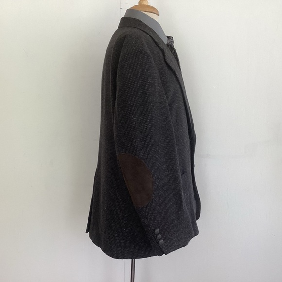 VTG Executive Collection Brown Gray Tweed Leather Button Suede Elbow Patch Coat - Picture 5 of 16